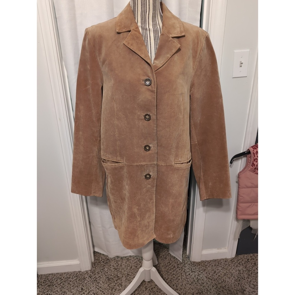 Vintageā DENNIS BASSO Women M Suede Leather Jacket Camel Brown Southwestern